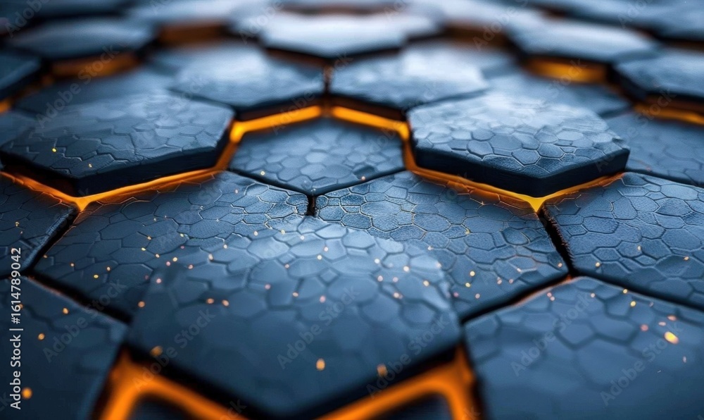 Poster abstract hexagonal tiles with glowing joints science technology backdrop