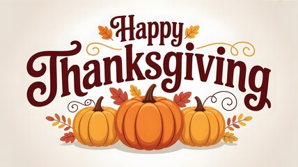 Happy thanksgiving greeting with pumpkins and autumn leaves festive design