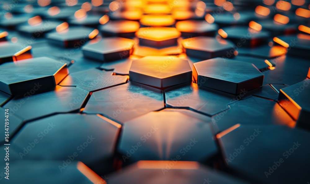 Aufkleber abstract hexagonal tile pattern with glowing elements geometric design