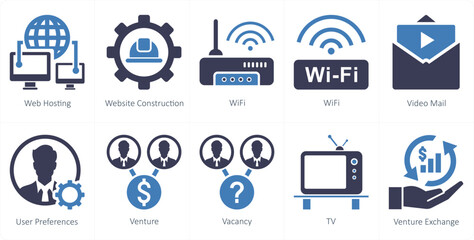 A set of 10 mix icons as web hosting, website construction, wifi