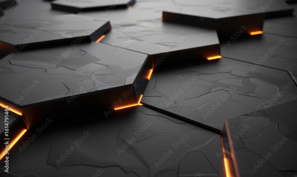 Aufkleber abstract interlocking hexagons background with a futuristic texture and orange light