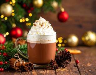 Holiday hot chocolate in glass mug