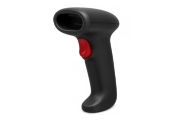 Barcode scanner with transparent background and red button