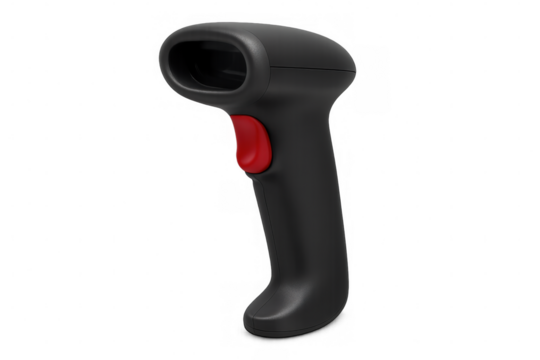 Barcode scanner with transparent background and red button