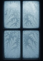 Frosted windowpane with intricate patterns.