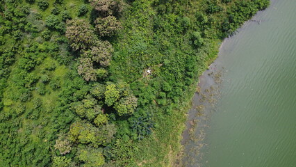 Lush Vegetation of Lake Bosomtwe, Ghana: Aerial View