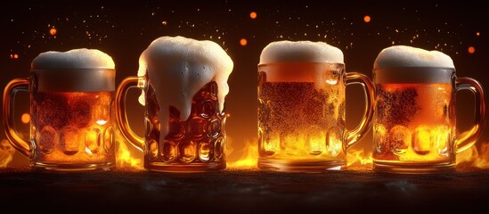 A lone light bulb flickers above a frothy pint of golden ale, its bubbles glistening