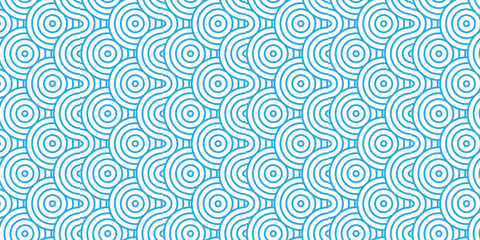 Minimal blue fabric textile Overlapping Pattern diamond geometric wave abstract circle wave line. Blue seamless tile stripe create retro line pattern background.	
