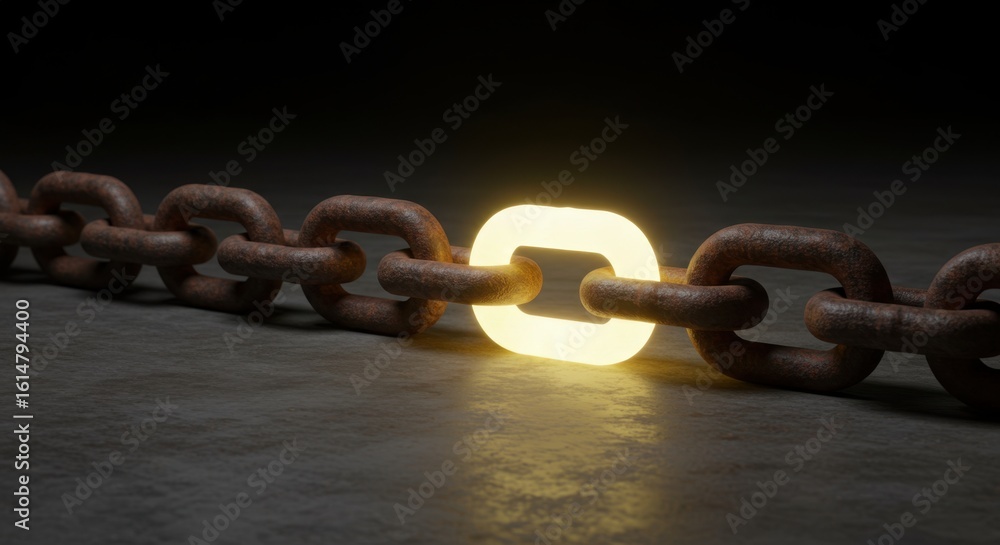 Aufkleber illuminated chain link highlighting strength and connection in a gritty environment