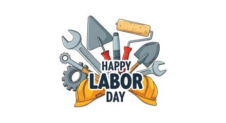 Happy Labor Day: Festive Illustration of Tools & Hard Hats