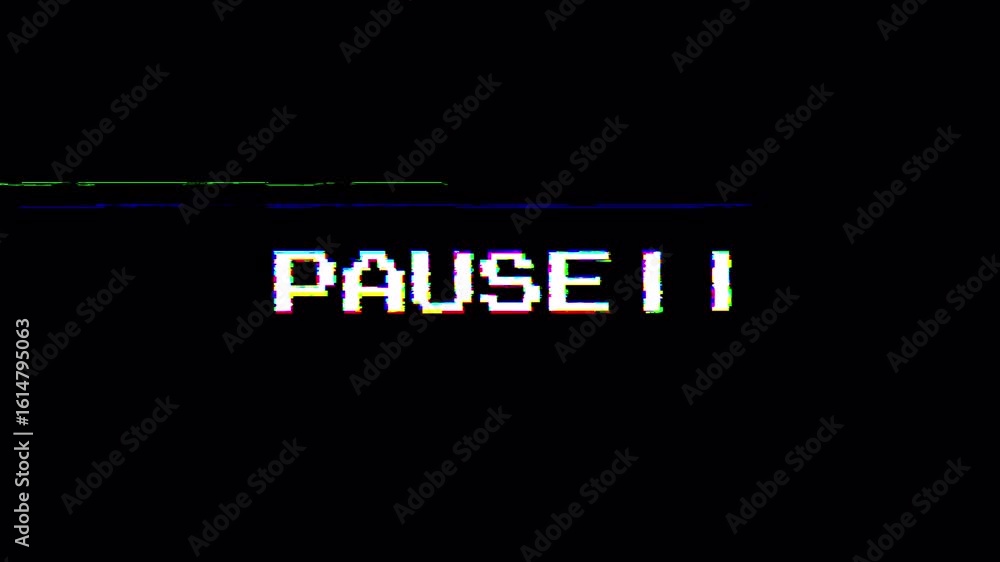 Poster vcr pause blinking symbol on blank vhs tape animated. appearing with a blinking symbol, at the cente