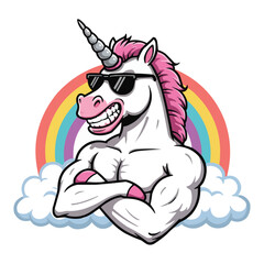 Unicorn with Sunglasses and Rainbow