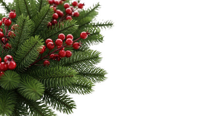 Christmas tree branch with red berries isolated on transparent background