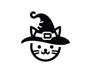 Spooky Black Cat Wearing a Witch Hat Vector