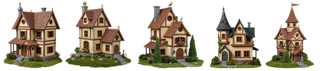 Set of beautiful miniature house models. Fantasy house for your project.
