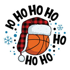 Christmas Basketball with Santa Hat Ho Ho Ho Holiday Cheer