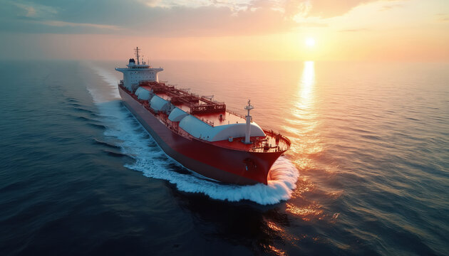 Massive gas vessel ship navigates the ocean carrying LPG cargo. This powerful maritime transport vessel signifies global trade and industry innovation.