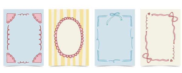 whimsical bow frame with pastel color art coquette style for kid and young birthday card template