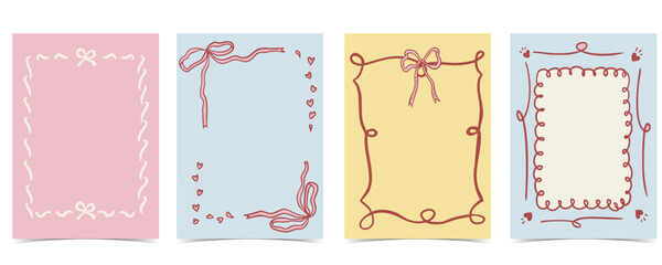 whimsical bow frame with pastel color art coquette style for kid and young birthday card template