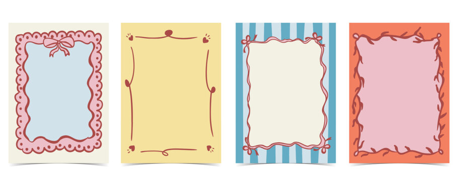 whimsical bow frame with pastel color art coquette style for kid and young birthday card template