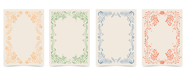 Vintage art flower frame background in nouveau line style for vertical A4 design