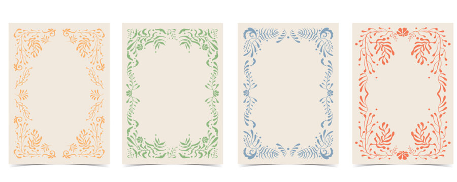 Naklejki Vintage art flower frame background in nouveau line style for vertical A4 design