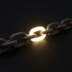 Fototapeta premium Illuminated Chain Link: A Symbol of Strength and Connection in the Dark