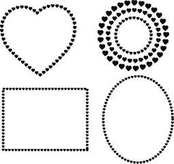 White round and love shape frame with black love dot line, blank circle badge label for text, vector illustration