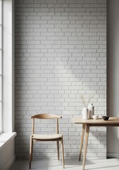 Minimalist Scandinavian Dining Scene with White Brick Wall and Natural Light