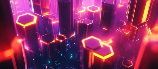 Bright neon glow illuminates an abstract space, a colorful illustration perfect for a festive holiday or disco night design