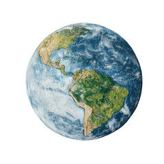 A realistic photograph of the Earth with clear borders and without clouds, centered on a white background.