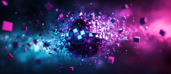 Colorful, glowing lights abstractly blur across a shiny blue and purple space, creating a bright, starlit design backdrop