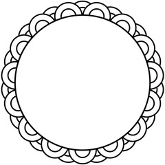 Decorative Circular Frame with Layered Loop and Scallop Pattern &ndash; Elegant Mandala-Inspired Geometric Border, Minimal Black Line Art Design for Invitations, Labels, Logos, Stamps, Scrapbooking, or Grap