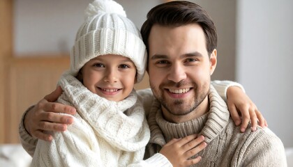 Happy father and daughter in winter wear