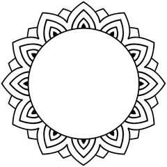 Lotus Mandala Circle Frame – Bold Ornamental Round Border with Sacred Floral Petal Motif – Traditional Indian Mehndi-Inspired Design in Black and White