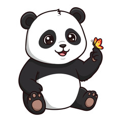 Adorable Panda Cub Interacting with a Butterfly