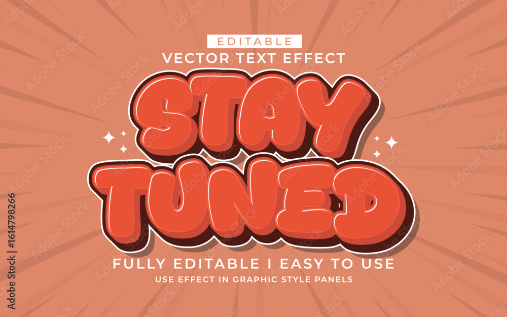 Poster 3d editable stay tuned text effect typography style template
