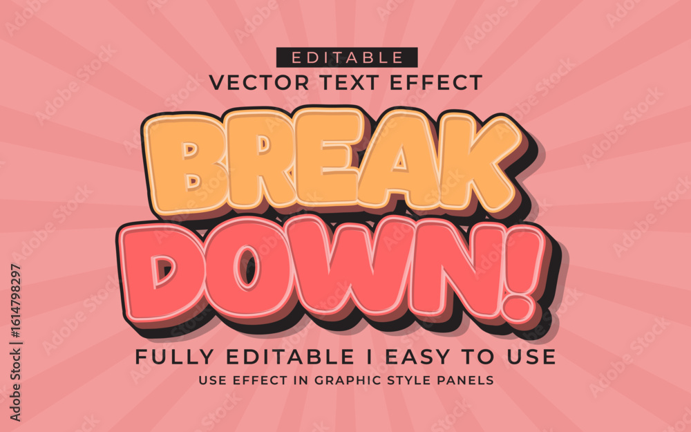 Poster 3d editable break down text effect typography style template