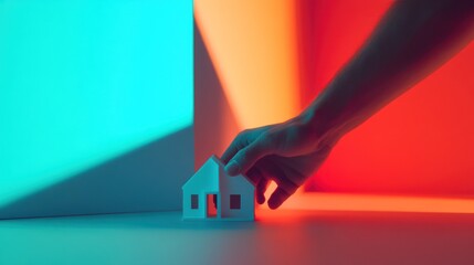 Colorful paint roller designing a 3D colorful house, a concept of real estate success