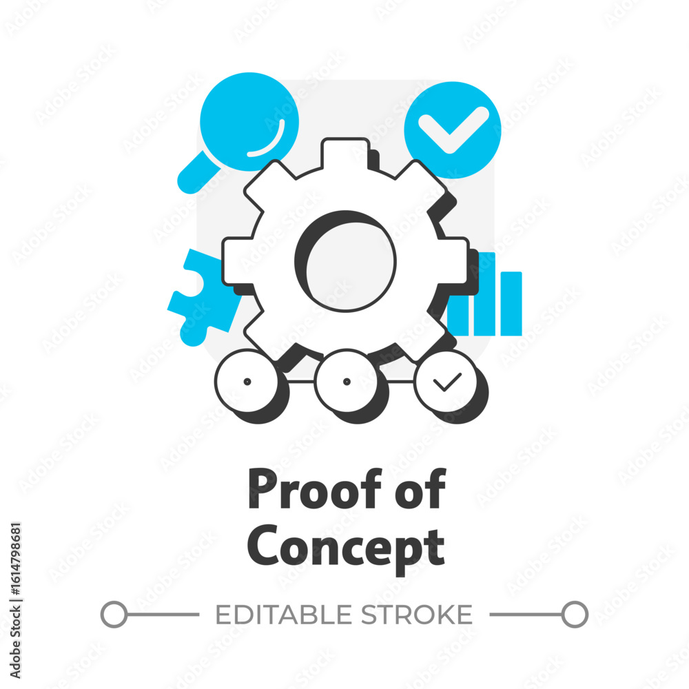 Poster proof of concept flat outline concept icon. validate service feasibility. technology readiness level