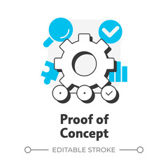 Proof of concept flat outline concept icon. Validate service feasibility. Technology readiness level. Research stage. Modern line illustration with blue glyphs. Conceptual visual. Easy to edit