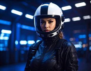 Woman in futuristic flight suit