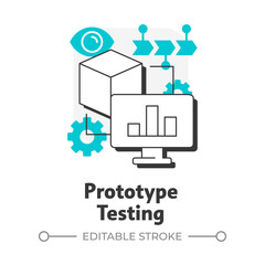 Prototype testing flat outline concept icon. Accessing product. Technology readiness level. Development stage. Modern line illustration with blue glyphs. Conceptual visual. Easy to edit