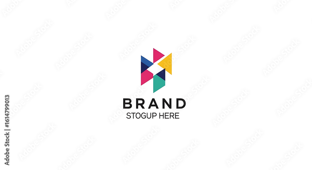 Poster a colorful geometric logo comprised of triangles forming an abstract shape on a white background ai 