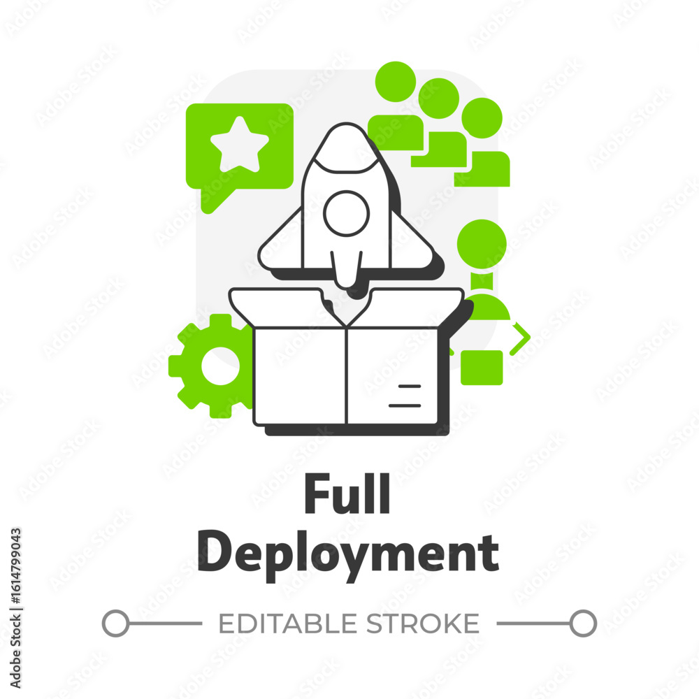 Poster full deployment flat outline concept icon. operational usage. technology readiness level. product de