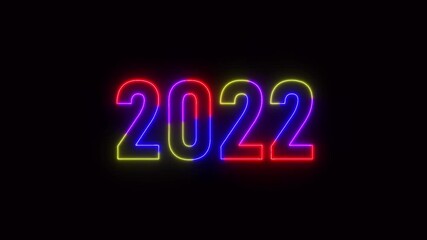 2022 neon line text. Abstract 2022 neon text animation ,For neon color Glowing neon number text background 4k video animation .Digital font against a dark background with neon line looping animation. - Powered by Adobe