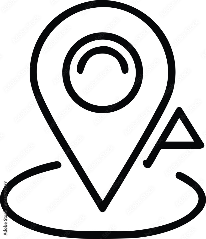 Poster detailed location pin icon with flag symbol, navigation pointer for maps and destination guides
