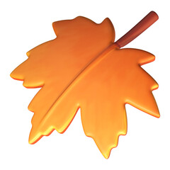 A 3D orange maple leaf features a classic five-lobed shape with a subtle reddish-orange stem.