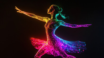 Vibrant glowing dancer in dark