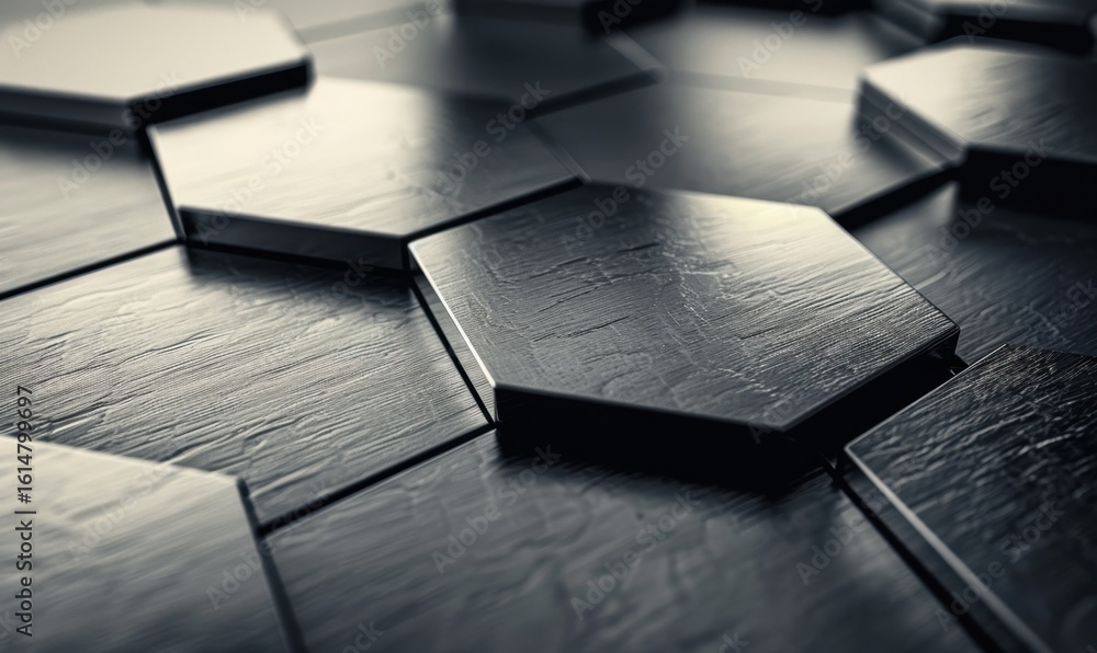 Poster dark hexagon tiles array close up abstract geometric pattern background